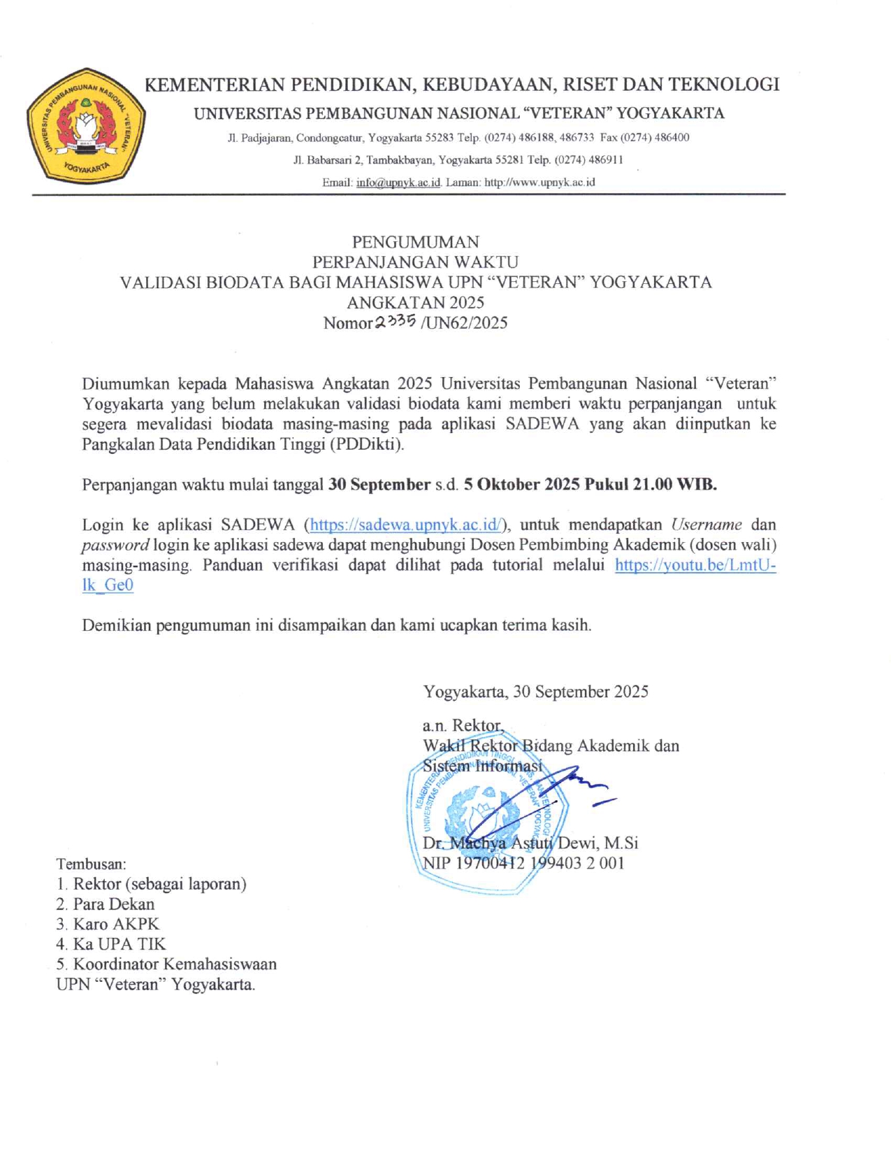 PERPANJANGAN VALIDASI BIODATA MABA TAHUN 2025